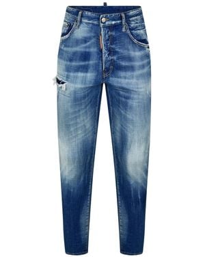 DSquared² Vintage Washed Ripped Tapered Jeans - Blue