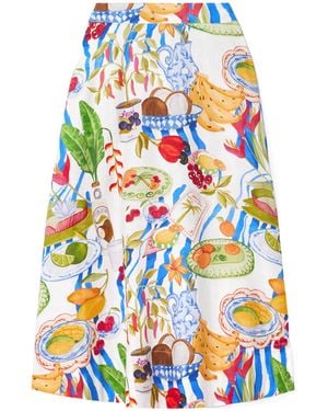 FARM Rio Fresh Table Patterned Midi Skirt - White