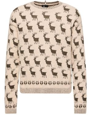 Moncler Grenoble Fair Isle Crew Neck Knitted Sweater - Natural