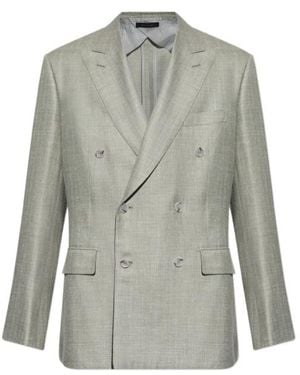 Brioni Peak-Lapel Double-Breasted Blazer - Grey