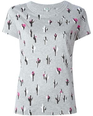 KENZO Cactus Printed Plain Knitted T-Shirt - Gray