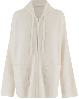 Allude Zip-Up Hooded Sweater - White
