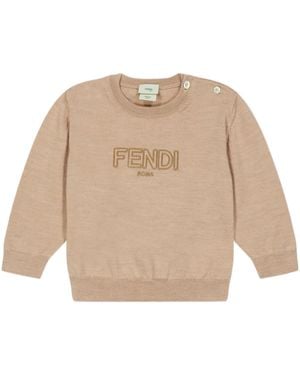 Fendi Logo Crew Neck Sweater - Natural