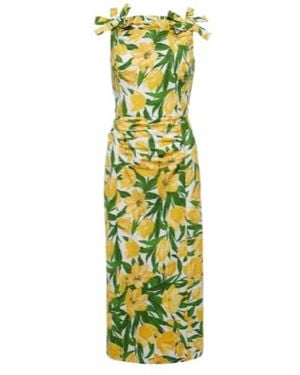 Carolina Herrera Floral Ruched Poplin Midi Dress - Green