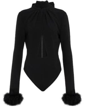 Magda Butrym Feather-Trimmed Cutout Bodysuit - Black