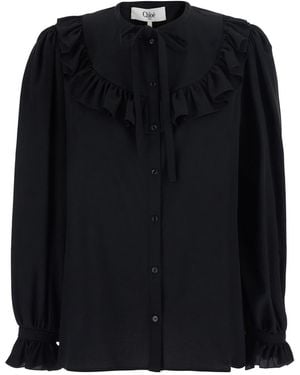 Chloé Chloé Ruffled Tie-Neck Blouse - Black