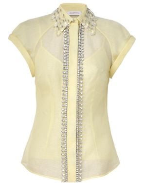 Zimmermann Diamante Embellished Semi-Sheer Shirt - Metallic