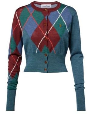 Vivienne Westwood Argyle Wool And Cotton Cardigan - Blue
