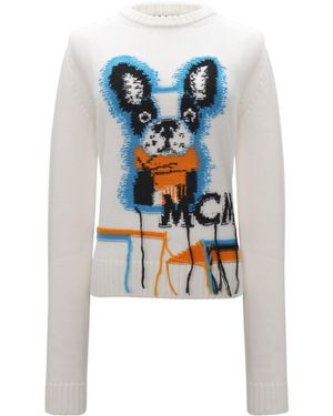 MCM Round Neck Long-Sleeved Sweater - White