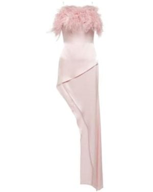 David Koma Feather-Trimmed Satin Midi Dress - Pink