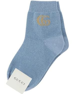 Gucci Intarsia-Knit Logo Ankle Socks - Blue