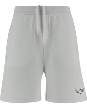 Valentino Logo Printed Straight Hem Shorts - Grey