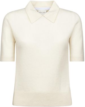forte_forte Short-Sleeved Collared Knit Sweater - White