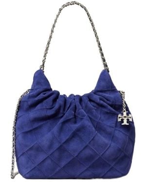 Tory Burch Mini Fleming Soft Suede Hobo Bag - Blue