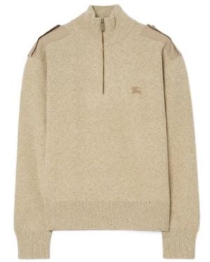 Burberry Wool Cashmere Half-Zip Jumper - Natural