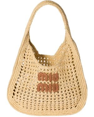 Miu Miu Raffia-Effect Woven Hobo Bag - Natural