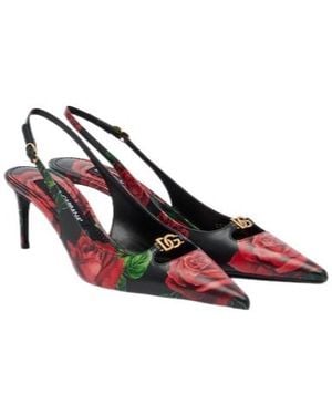 Dolce & Gabbana Dg Floral Leather Slingback Pumps - Pink