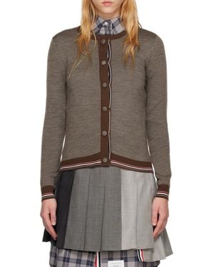 Thom Browne Crew Neck Wool Cardigan - Brown