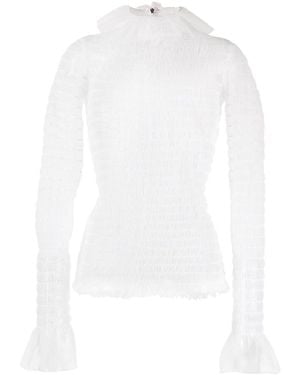 Thom Browne Frilled High-Neck Tulle Top - White