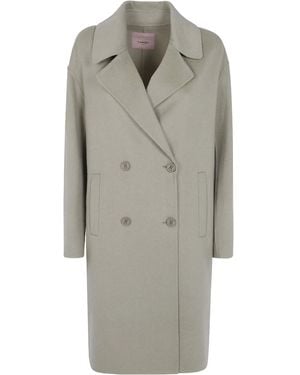 Twinset Double-Breasted Long-Sleeved Coat - Gray