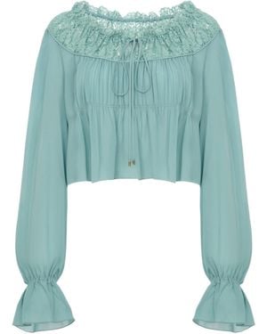 Chloé Scoop-Neck Cropped Silk Blouse - Blue