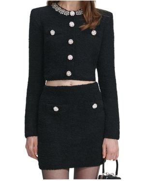 Self-Portrait Embellished Crewneck Cardigan - Black