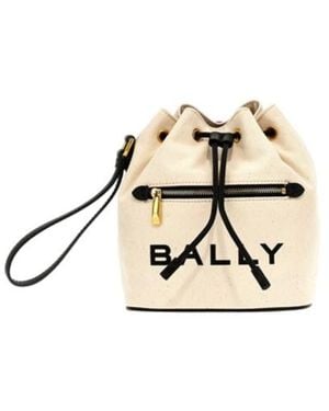 トートバッグ BALLY FW23 Ivory canvas Bar bucket bag (WAU00ZCV034 I182O) Bally Ivory Canvas Bar Bucket Bag | ModeSens