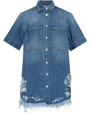 Stella McCartney Ripped-Hem Buttoned Denim Shirt - Blue