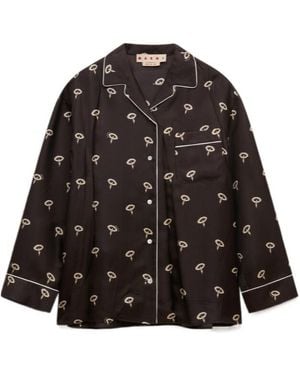 Marni Silk Twill Pajama Shirt With Floral Print - Brown