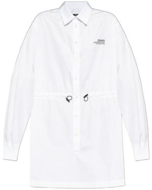 DSquared² Logo Printed Drawstring Waist Mini Shirt Dress - White