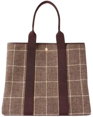 Rue de Verneuil Large Webbing And Leather-Trimmed Checked Tweed Tote - Brown