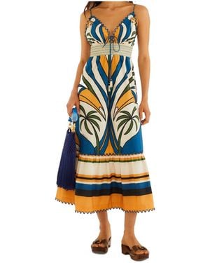 FARM Rio Tropical Graphic Wavy Detail Maxi Dress - Blue