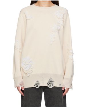 MM6 by Maison Martin Margiela Distressed Crewneck Sweatshirt - Natural