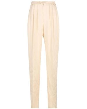 Saint Laurent Pleated Straight Leg Trousers - Natural
