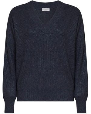 Brunello Cucinelli Long-Sleeved Knit Top - Blue