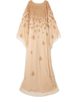 Georges Hobeika Beaded Tulle Gown - Natural