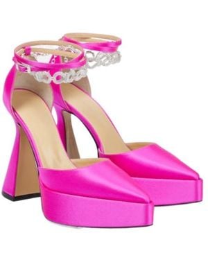 Mach & Mach Bow Chain Embellished Satin Platform Pumps - Pink