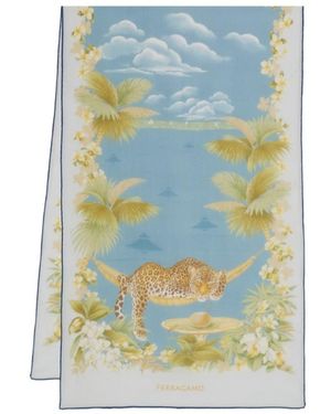 Ferragamo Jungle Print Silk Scarf - Blue