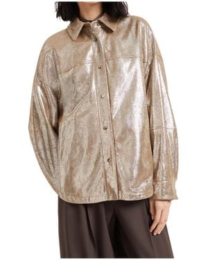 Brunello Cucinelli Bronze Cucinelli Long-Sleeved Leather Shirt - Natural