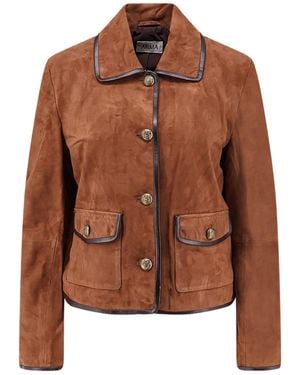 Arma Contrast Trim Suede Jacket - Brown