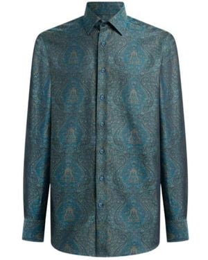 Etro Cotton Jacquard Shirt With Ornamental Motif - Blue