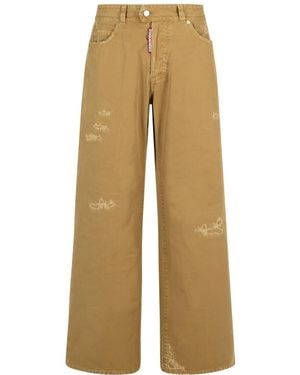 DSquared² Distressed Straight-Leg Trousers - Natural