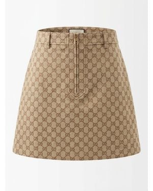 Gucci Gg Cotton Canvas Jacquard Fabric Skirt - Natural