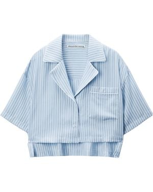 T By Alexander Wang Striped Cropped Shirt - Blue