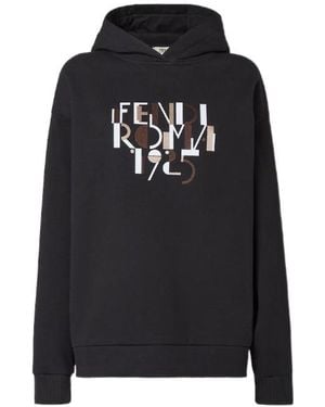 Fendi Roma Logo Printed Hoodie - Black