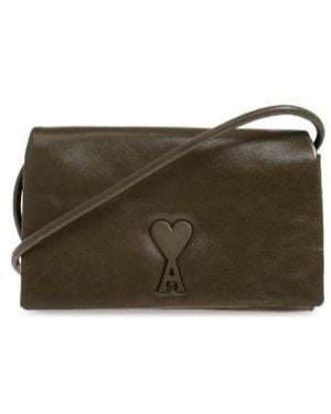 Ami Paris Ami De Coeur Logo Plaque Foldover Top Shoulder Bag - Green