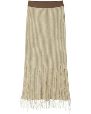 Uma Wang Distressed Ribbed Knit Midi Skirt - Natural