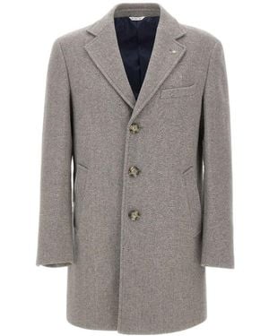 Manuel Ritz Herringbone Single-Breasted Coat - Grey