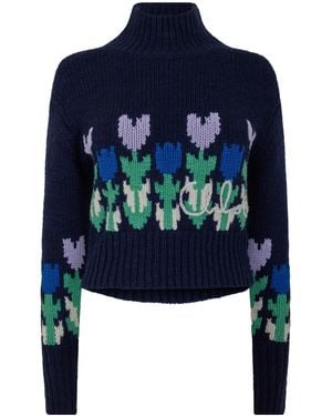 Chloé Turtleneck Cropped Knit Sweater - Blue
