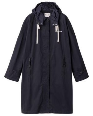 Miu Miu Single-Breasted Washed Gabardine Coat - Blue